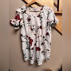 Oh! Momma Womens V Neck Top M Floral Ruffle Babydoll Work‎ Career Feminine